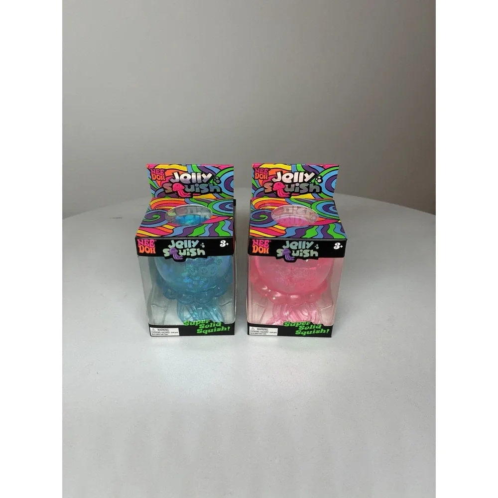 Lot of 2 NeeDoh Jelly Squish Toy Schylling JellyFish Squeeze BUNDLE SET Blue